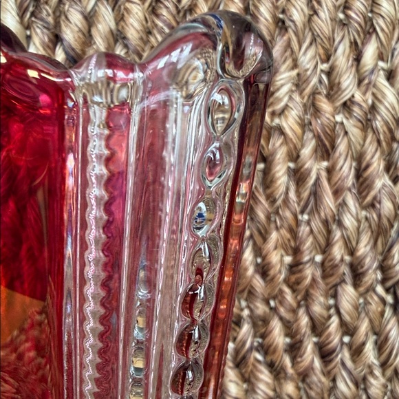 Vintage Cranberry Flash Triangle Footed Button Zipper Glass Vase 8.75” - Picture 5 of 17